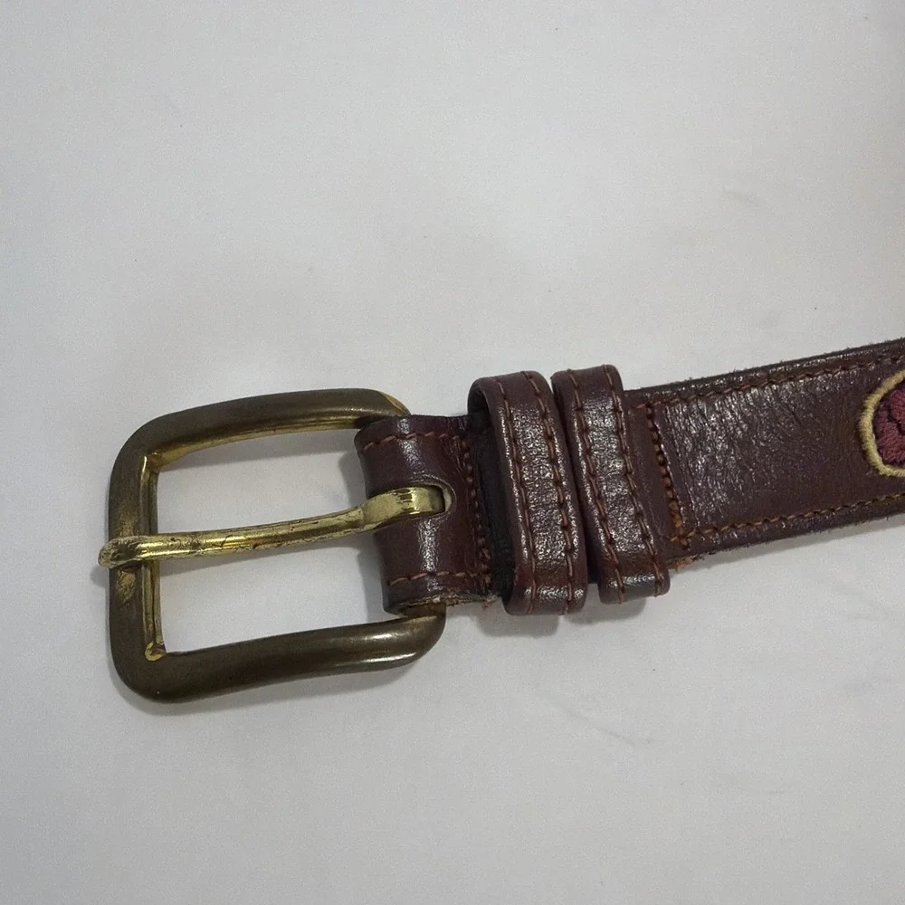 Mens Vintage Lacoste Belt Burgundy Taupe Stripes 34/35